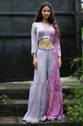 Pink embroidered chiffon co ord set