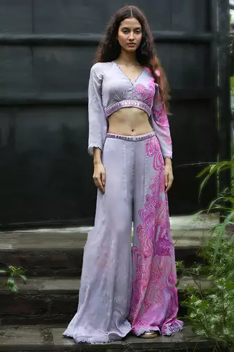 Pink embroidered chiffon co ord set