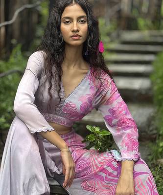 Pink embroidered chiffon co ord set 3