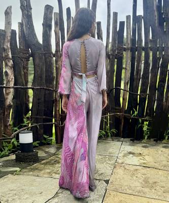 Pink embroidered chiffon co ord set 4