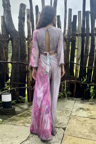 Pink embroidered chiffon co ord set