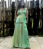 Green printed chiffon co ord set