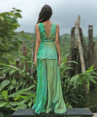 Green printed chiffon co ord set 2