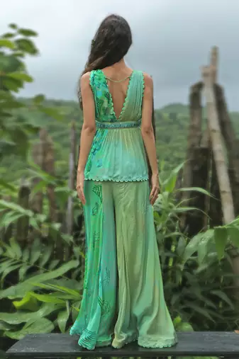 Green printed chiffon co ord set