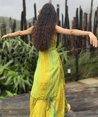 Yellow printed chiffon co ord set 2