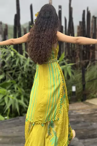Yellow printed chiffon co ord set
