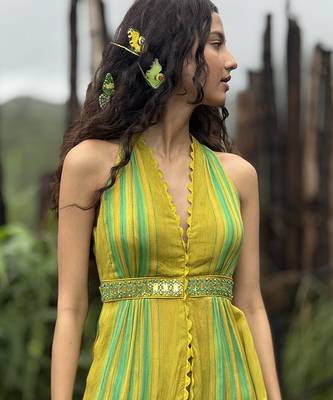 Yellow printed chiffon co ord set 3