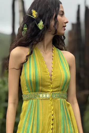 Yellow printed chiffon co ord set