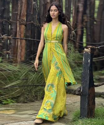 Yellow printed chiffon co ord set 4
