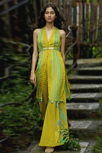 Yellow printed chiffon co ord set