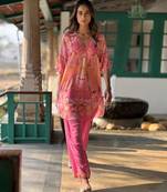 Pink printed crepe kurta set