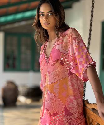 Pink printed crepe kurta set 2