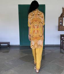 Yellow printed crepe kurta set