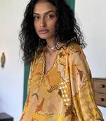 Yellow printed crepe kurta set