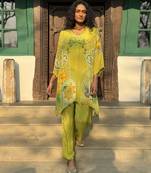 Yellow printed crepe kurta set