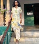 Beige printed chiffon co ord set