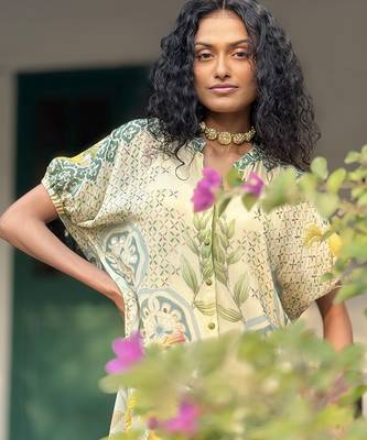 Beige printed chiffon co ord set 2