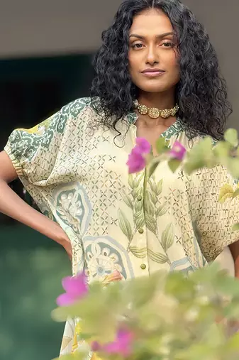Beige printed chiffon co ord set