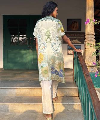 Beige printed chiffon co ord set 3