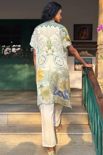Beige printed chiffon co ord set