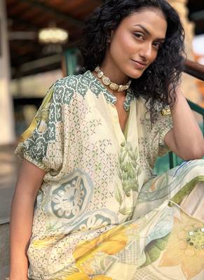 Beige printed chiffon co ord set 4