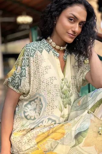 Beige printed chiffon co ord set