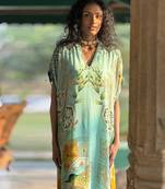 Blue printed crepe kurta set