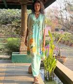 Blue printed crepe kurta set
