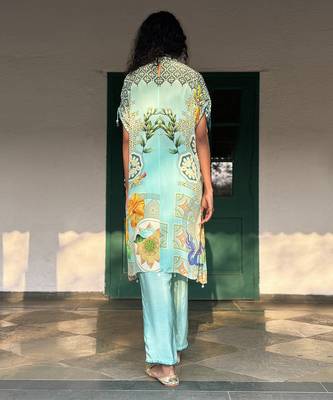 Blue printed crepe kurta set 3