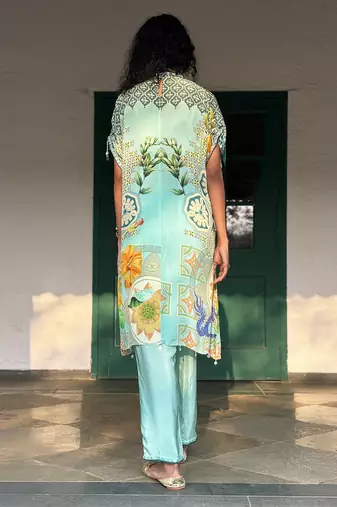 Blue printed crepe kurta set