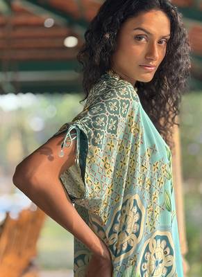 Blue printed crepe kurta set 4