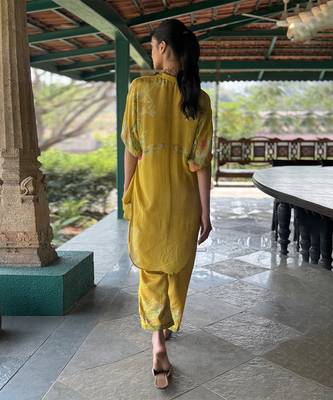 Yellow printed chiffon co ord set 2