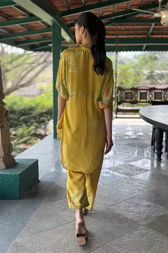 Yellow printed chiffon co ord set
