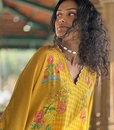 Yellow printed crepe kurta set