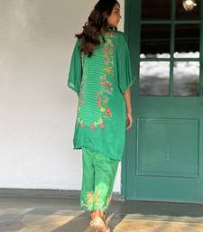 Green printed crepe kurta set