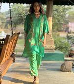 Green printed crepe kurta set