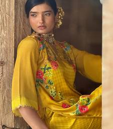 Yellow printed satin sharara set