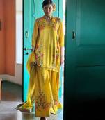 Yellow printed satin sharara set