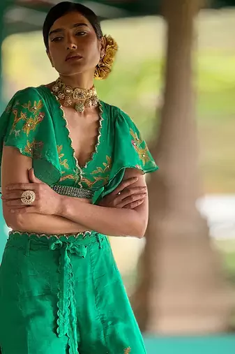 Green printed chiffon co ord set