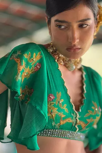 Green printed chiffon co ord set