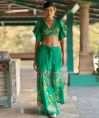 Green printed chiffon co ord set 1