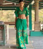 Green printed chiffon co ord set