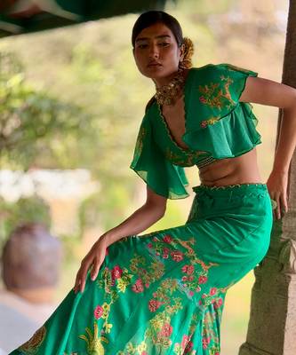 Green printed chiffon co ord set 4