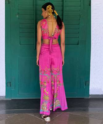 Pink embroidered chiffon co ord set 2