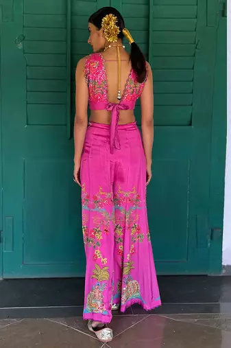 Pink embroidered chiffon co ord set