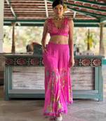 Pink embroidered chiffon co ord set