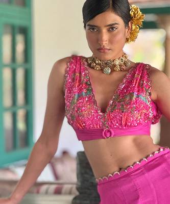 Pink embroidered chiffon co ord set 3