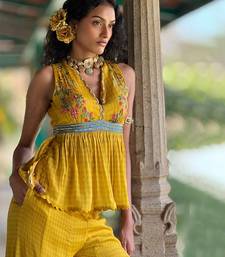 Yellow printed chiffon co ord set