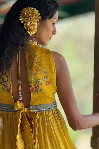Yellow printed chiffon co ord set
