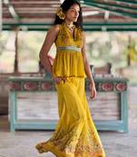Yellow printed chiffon co ord set